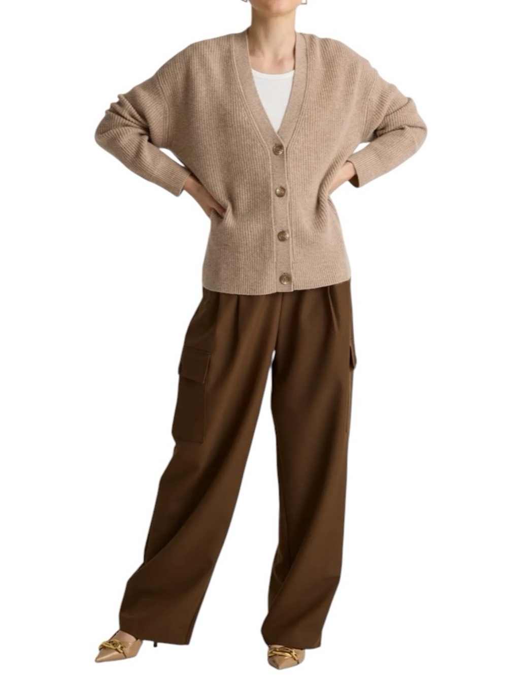 Quince Mongolian Cashmere Fisherman Boxy Cropped Cardigan Sweater Oversized XS